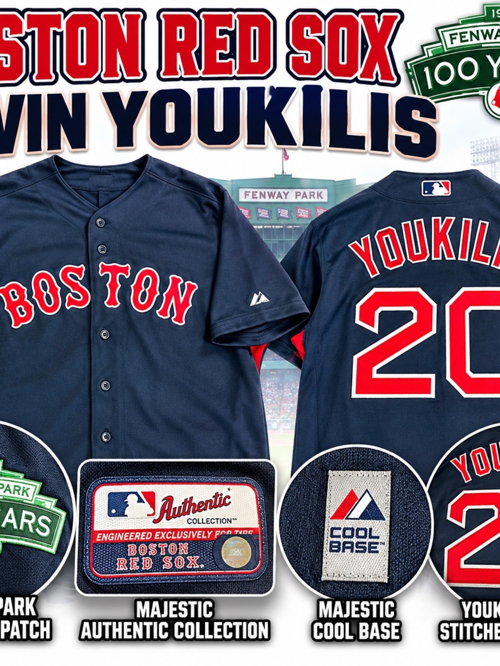 Kevin Youkilis #20 Boston Red Sox Majestic Jersey XL Fenway 100 Years MLB